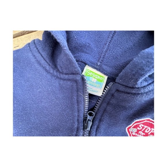 Y2K Sesame Street Beginnings Fleece Hoodie Vest Navy Blue "Stop for Cookies" Pat - Picture 4 of 7